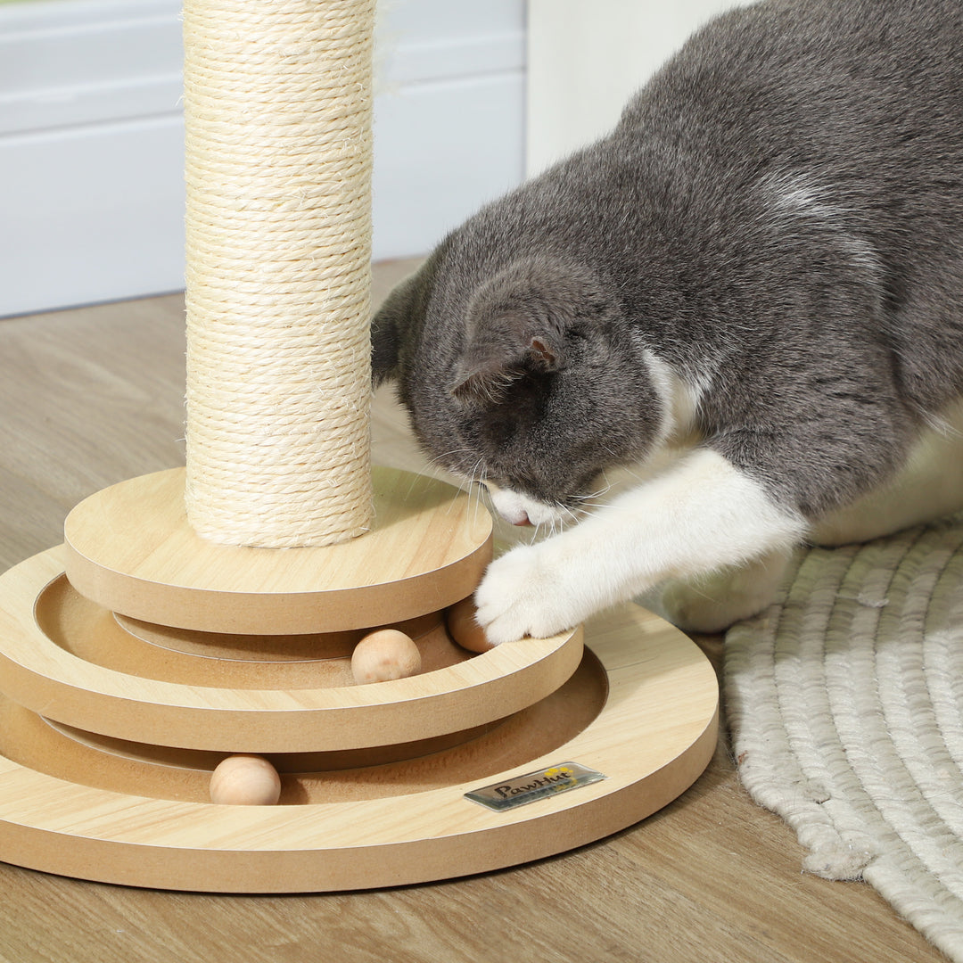 Kradsetræ til katte, 49 cm, sisal kradsetræ, boldløbebane, legebold, legefjeder, 4-i-1 design, eg, hvid