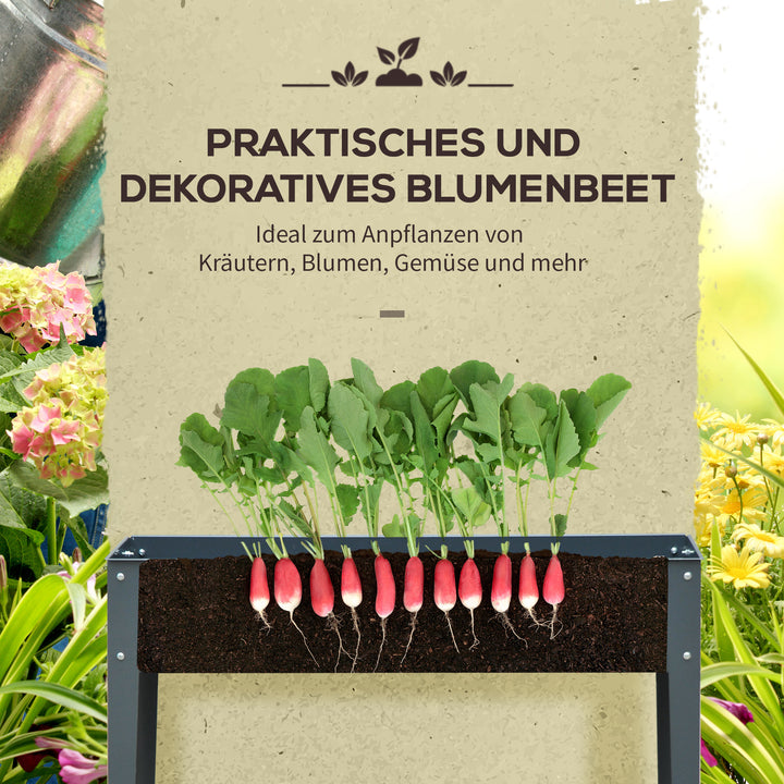 Højbed i solrigt, urtebed, plantekasse med 3 drænhuller, blomsterkasse med fødder, metal, 100 x 30 x 80 cm