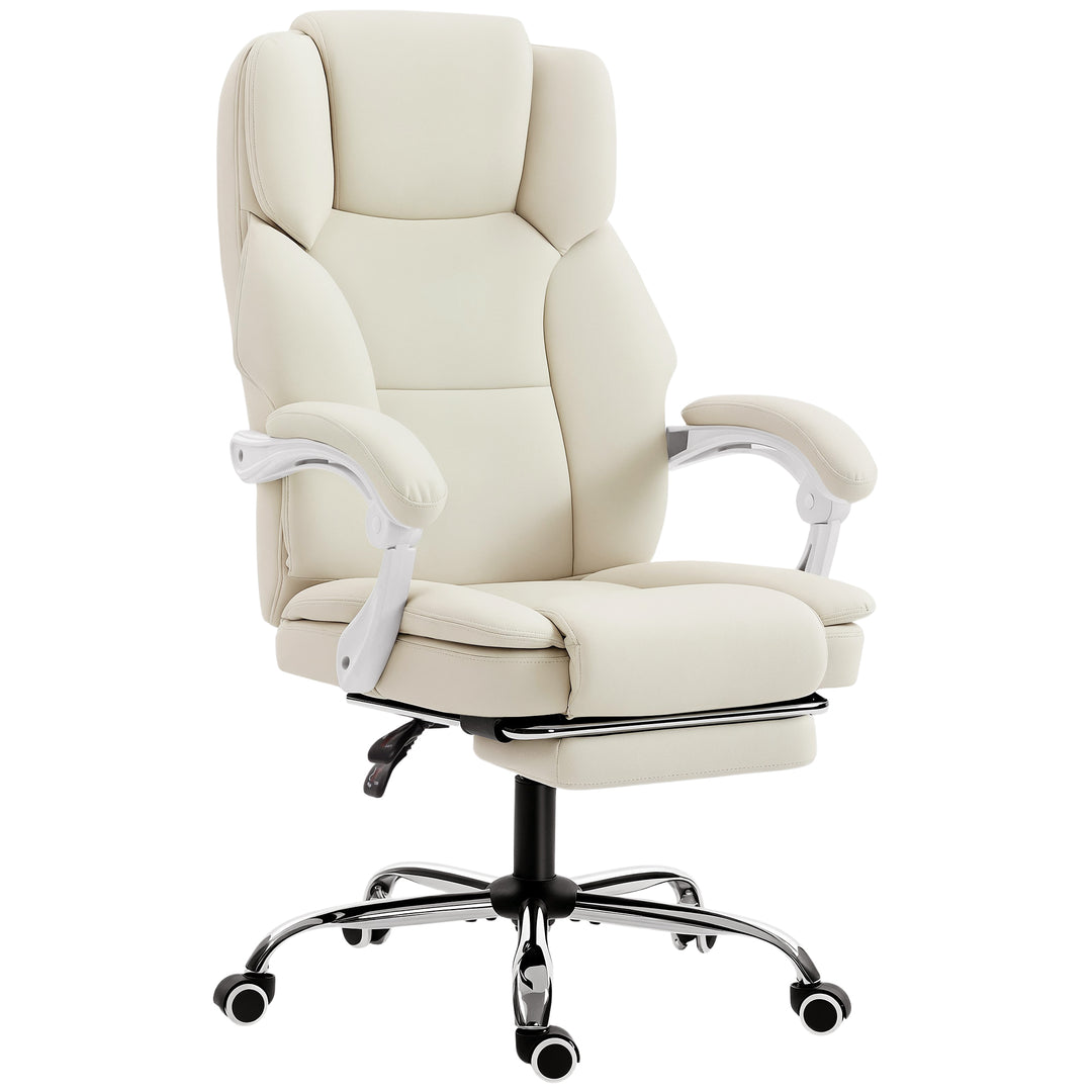 Kontorstol med lænefunktion, skrivebordsstol, højdejusterbar drejestol med fodstøtte, 64 x 73 x 120 cm, beige