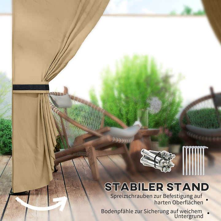 3,4 X 3,4 m havepavillon, øltelt med ventileret tag, buede vinduer, stålramme, beige