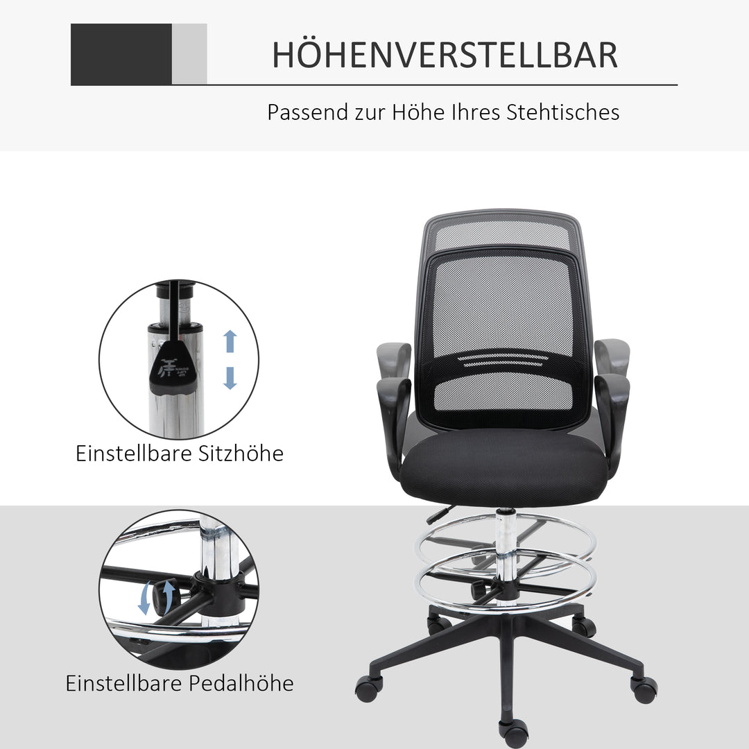 Ergonomisk kontorstol med armlæn og justerbar fodring, højdejusterbar drejestol med netpolstring, sort