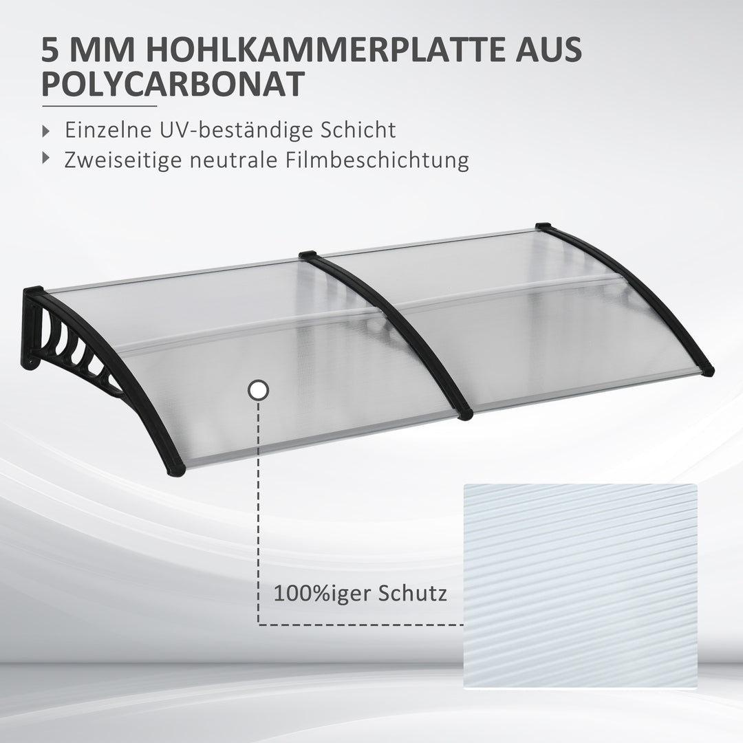 Dørmarkise, beskyttelse mod regn, vind og hagl, polycarbonat, aluminiumsforbindelsesstænger, 200 x 96 x 27 cm, sort