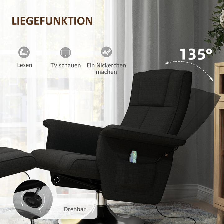 Massagestol med skammel, lænestol, 78 x 95 x 88 cm, sort