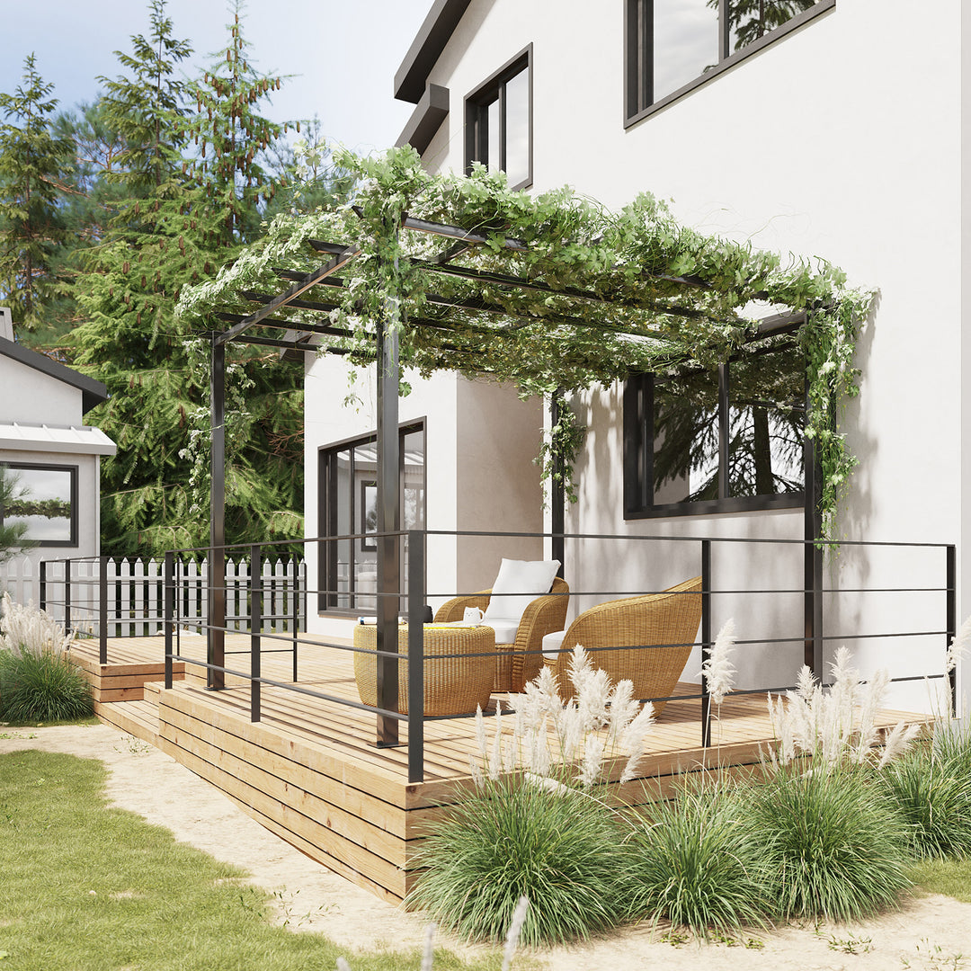 Rosenpavillon, plantebue, rosenbue, klatrehjælp, havepavillon, vejrbestandig, metal, sort, 2,97 x 2,95 x 2,3 m