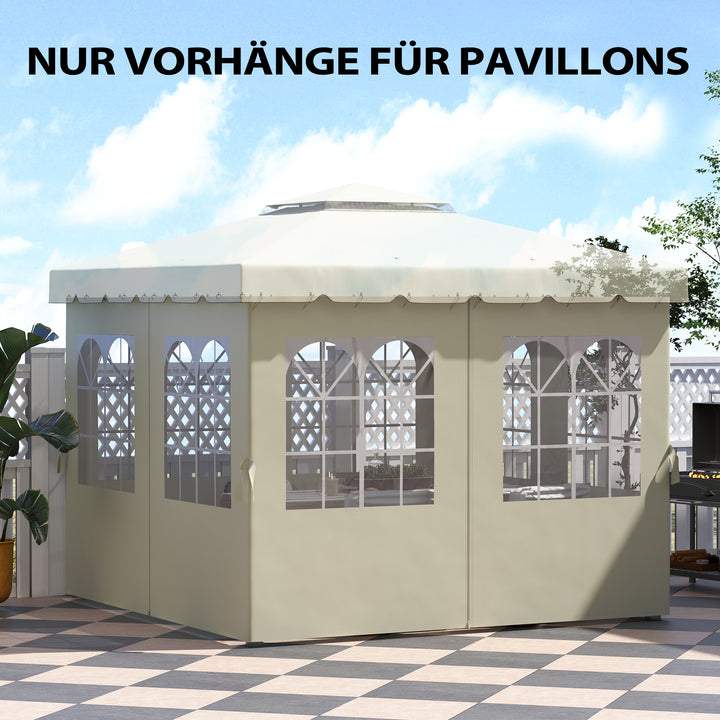 Pavillon sidepaneler, 4 sidepaneler til havepavillon, med lynlås, 3 x 3 m pavillon, cremehvid