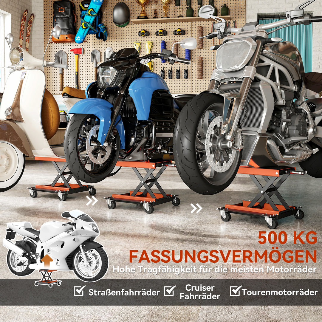 Motorcykeldonkraft 500 kg lastkapacitet motorcykelløft 135-390 mm højdejusterbar stål orange