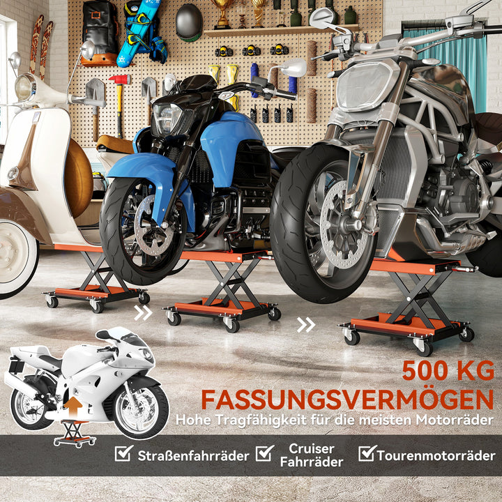 Motorcykeldonkraft 500 kg lastkapacitet motorcykelløft 135-390 mm højdejusterbar stål orange