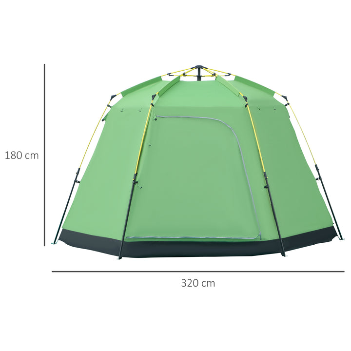 Campingtelt 6 personers telt familietelt kuppeltelt kunstlæder 2000 mm nem opsætning til familier trekking festival stål glasfiber grøn 320 x 320 x 180 cm