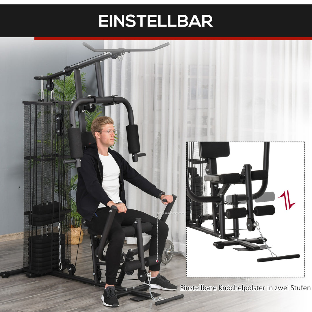 Power station fitness station fitnessudstyr multifunktionsstyrketræning multistation træningsstation med lat pulldown butterfly bar 45kg vægte reb, fitnessudstyr til hjemmet sort