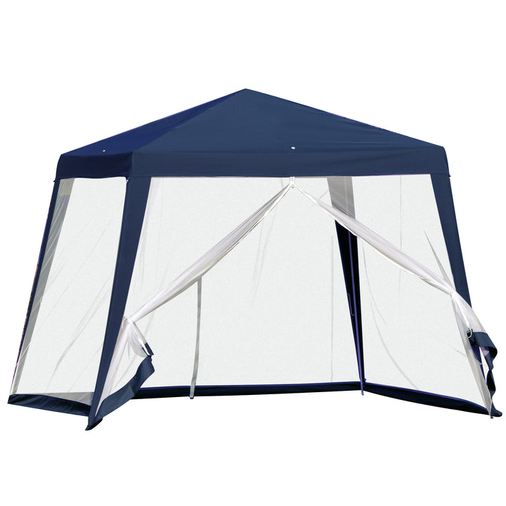 Havepavillon, lysthus, partytelt, vejrbestandigt telt med myggenet, metal + polyester, blå, 3 x 3 m
