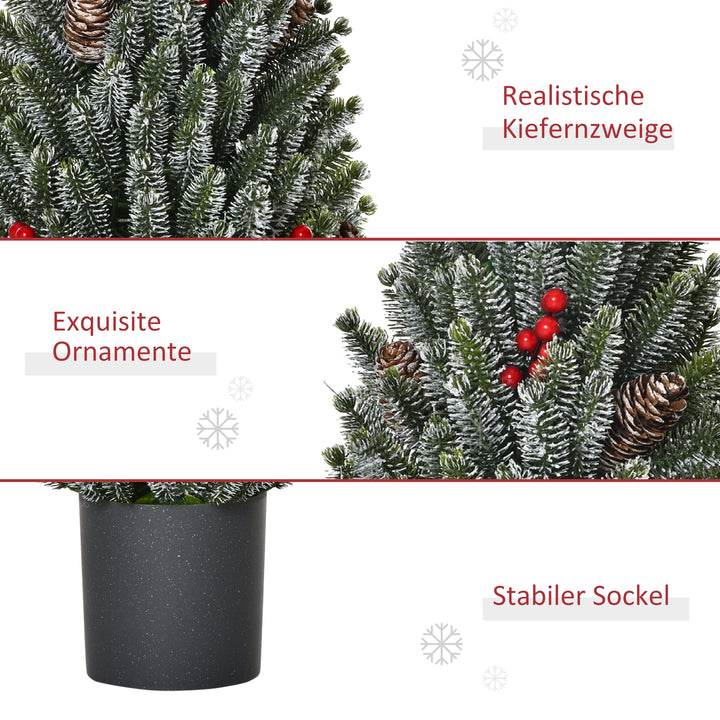 Mini juletræ med kogler, røde bær og top, 50 cm højt, flerfarvet