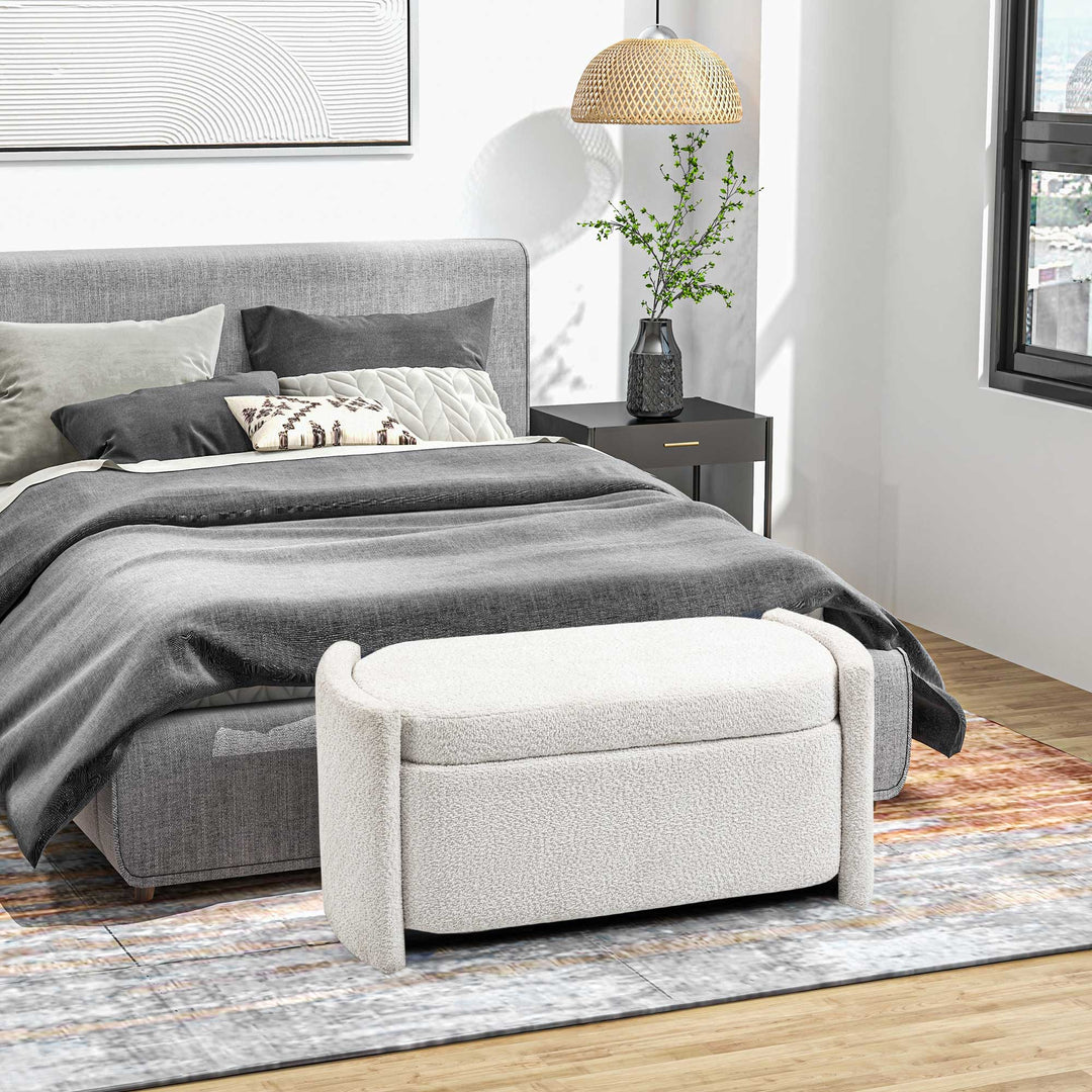 Polstret opbevaringsbænk med skobænk, 105 cm x 44 cm x 45,5 cm, creme/beige