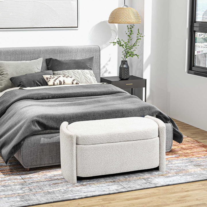 Polstret opbevaringsbænk med skobænk, 105 cm x 44 cm x 45,5 cm, creme/beige