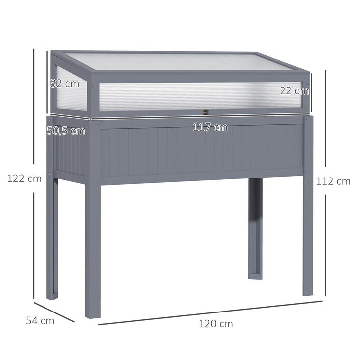 Højbed af træ med kold ramme 2-i-1 drivhus tomathus grøntsagsbed urtebed plantekasse til have balkon og terrasse polycarbonat grå 120 x 54 x 112/122 cm