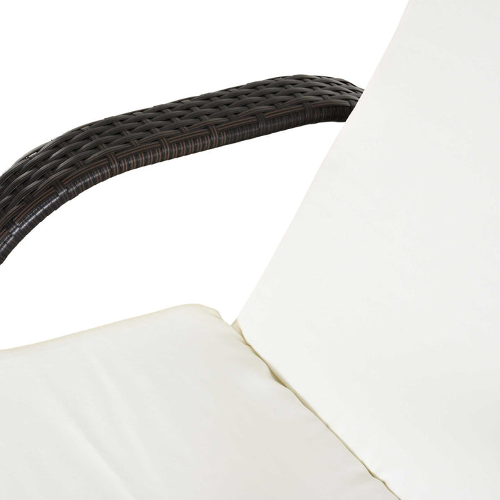 Havestol med hynde, justerbar ryglæn, metalstel, polyrattan, brun+creme, 200 x 73 x 103 cm
