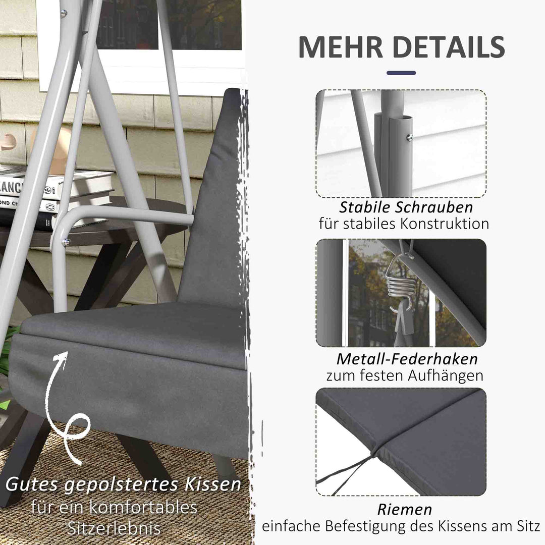 2-Personers verandagynge med baldakin og bord, metalstel, op til 180 kg, 175 x 110 x 165 cm, sort