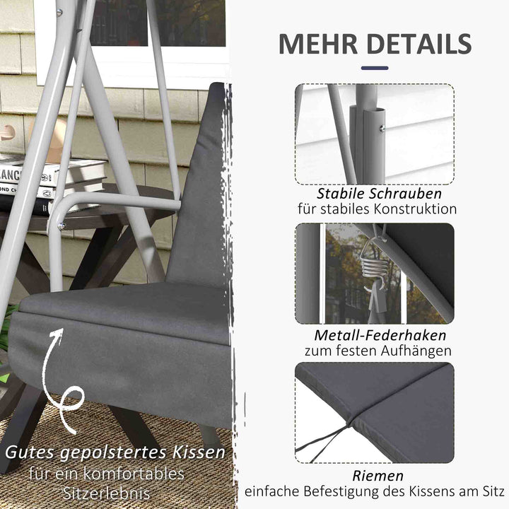 2-Personers verandagynge med baldakin og bord, metalstel, op til 180 kg, 175 x 110 x 165 cm, sort