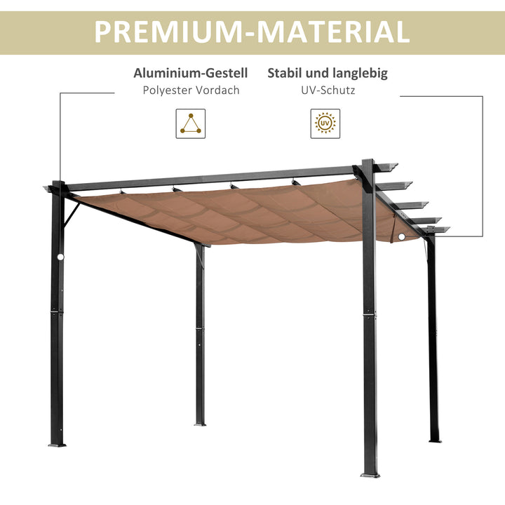 Pergola pavillon med justerbart stoftag 3 x 4 m terrassebaldakin aluminium solskærm baldakin terrasse have grå+brun