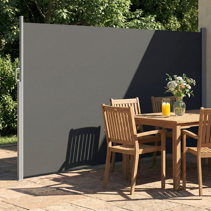 Udtrækkelig sidemarkise, privatlivsskærm til udendørs områder, vandafvisende, UV 50+, 420 x 185 cm, mørkegrå