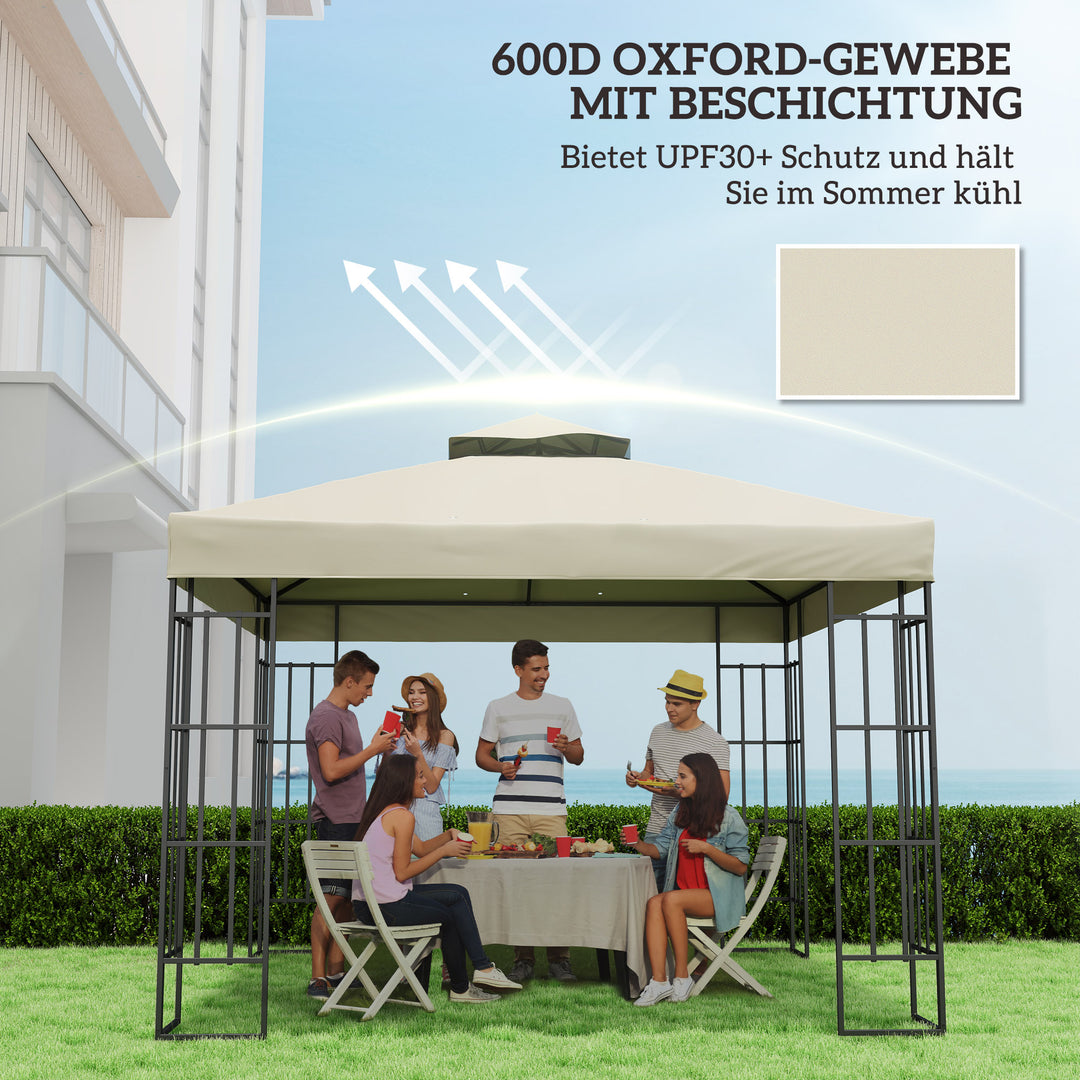 3 x 3 m udskiftningstag til pavillon, udskiftningspresenning til pavillon med drænhuller, UPF30+, solbeskyttelse, cremehvid