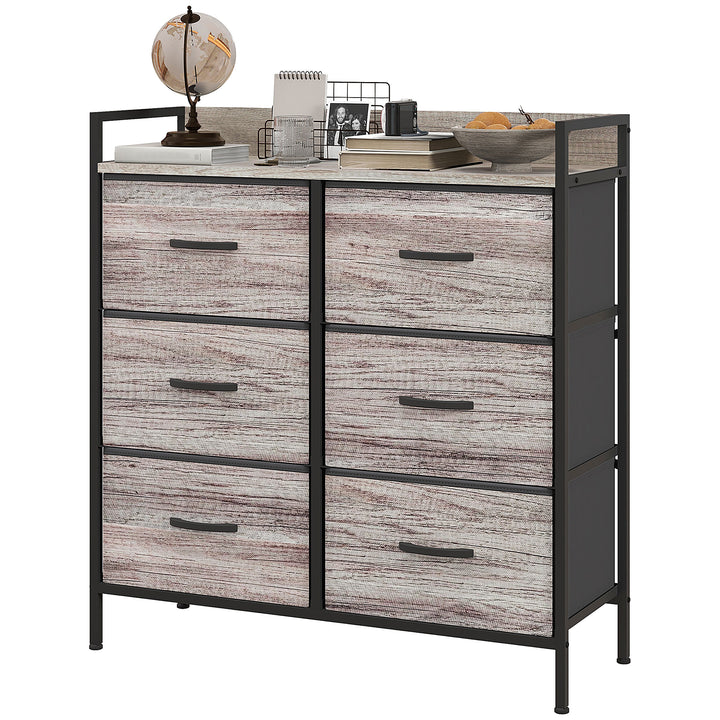 Stofkommode, 6 foldbare skuffer, hylde, stålramme, 79 x 29 x 85, grå