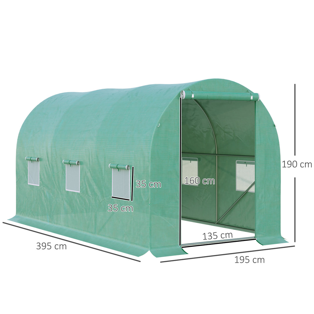 Rundbuedrivhus, 6 masker, transparent film, metalramme, 3,95 x 1,95 x 1,90 m, grøn