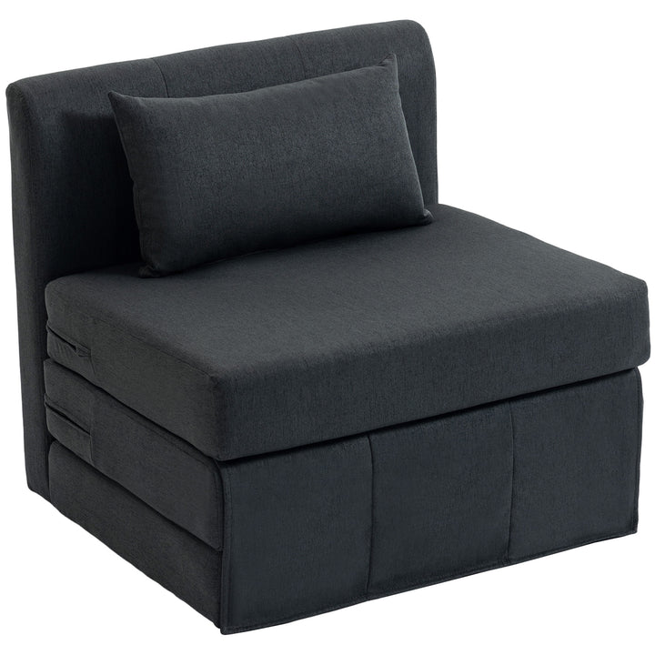 2-i-1 sovesofa, foldbar sovesofa med hørtekstur, polstret gæsteseng, klapstol, mørkegrå