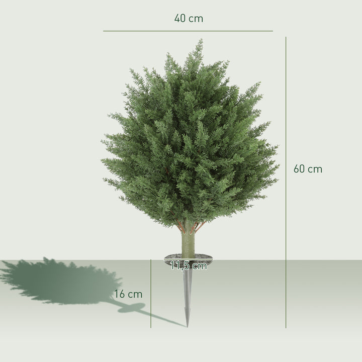 Sæt med 2 kunstige planter, UV-bestandig kunstig cypresplant med 387 blade og jordpæl, Ø40 x 60H cm, grøn