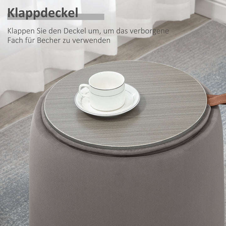 2-I-1 fløjlsskammel med opbevaring og aftageligt låg ø44 cm x 47,5 cm grå