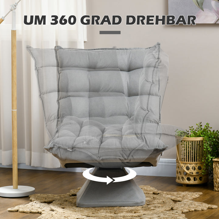 Lænestol/læsestol, drejelig, fløjlslook, 62 cm x 70 cm x 95 cm, lysegrå