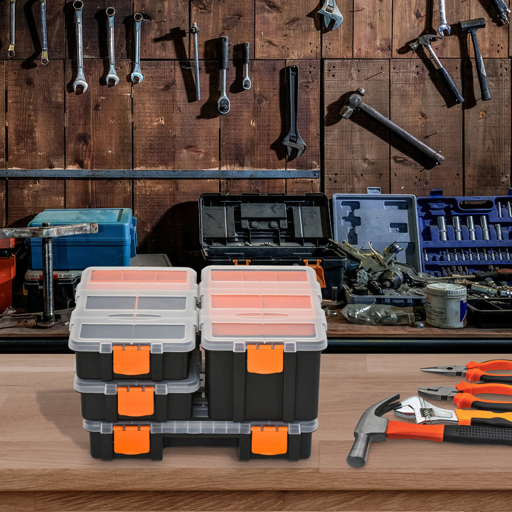 4 Stk. værktøjsopbevaringskasse multifunktionel værktøjskasse sorteringskasse smådele magasindele plast orange+sort 28,7 x 22,5 x 5,5 cm