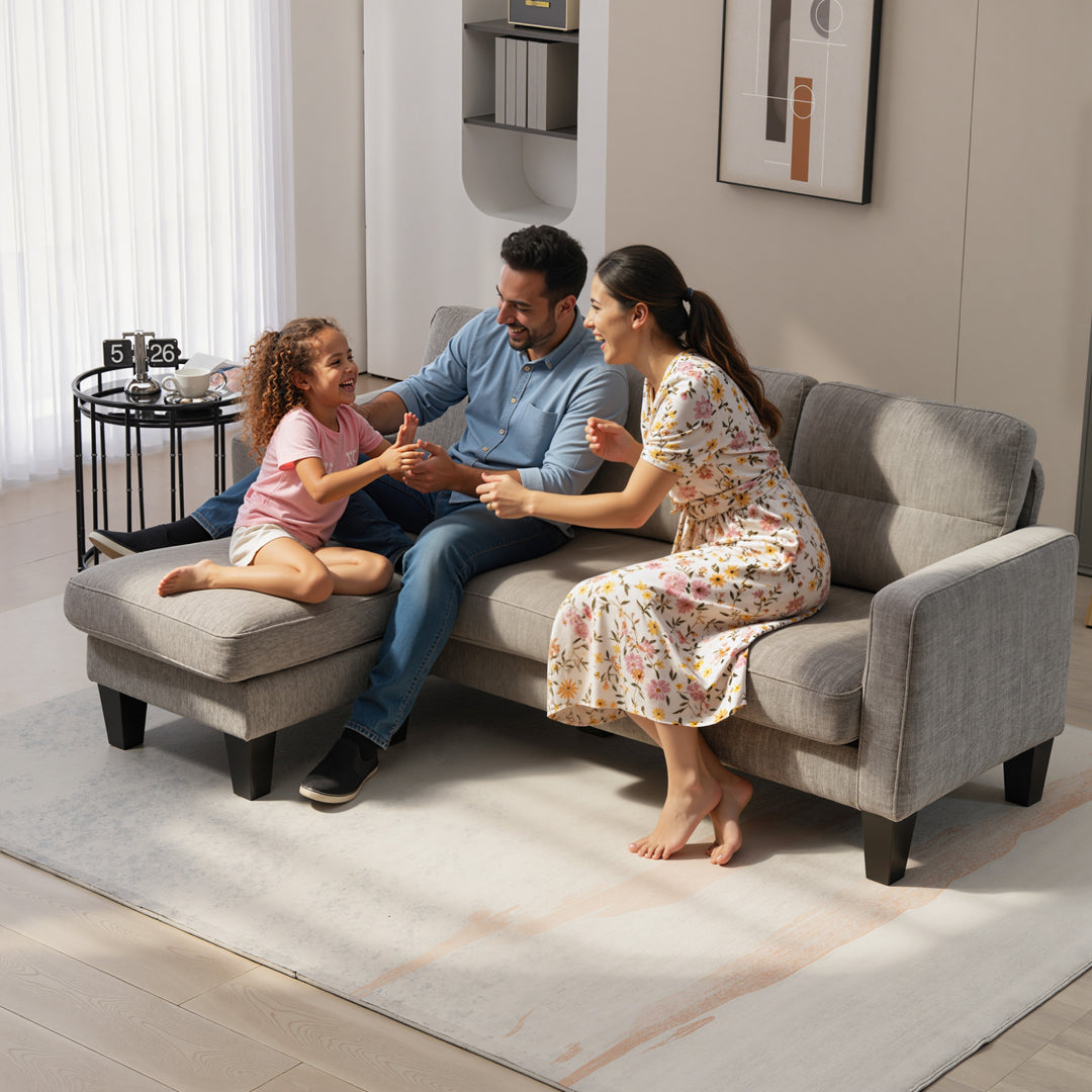 Hjørnesofa, hjørnesofa med vendbar chaiselong, L-formet sofa, polstring i linnedlook, 186 x 130 x 84 cm, brun