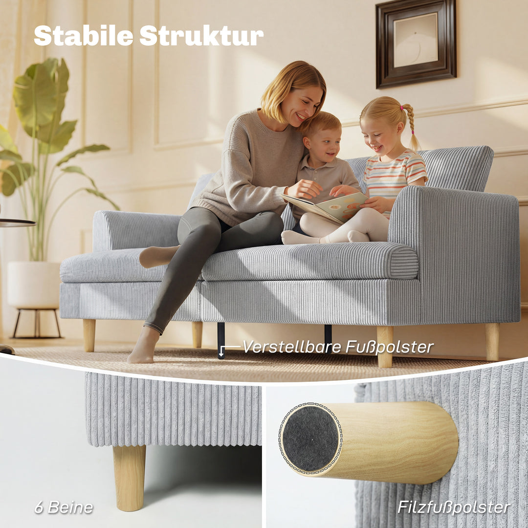 3-personers sofa, armlænssofa, polstret sofa med fløjlslook til stue, lysegrå