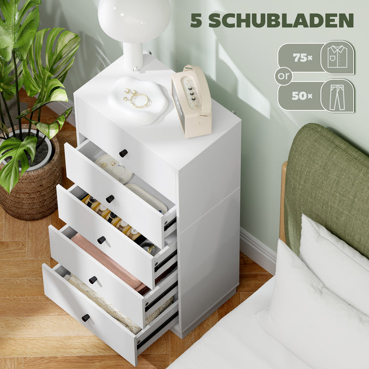 Kommode med 5 skuffer i træ i moderne stil 47 x 29 x 95 cm hvid