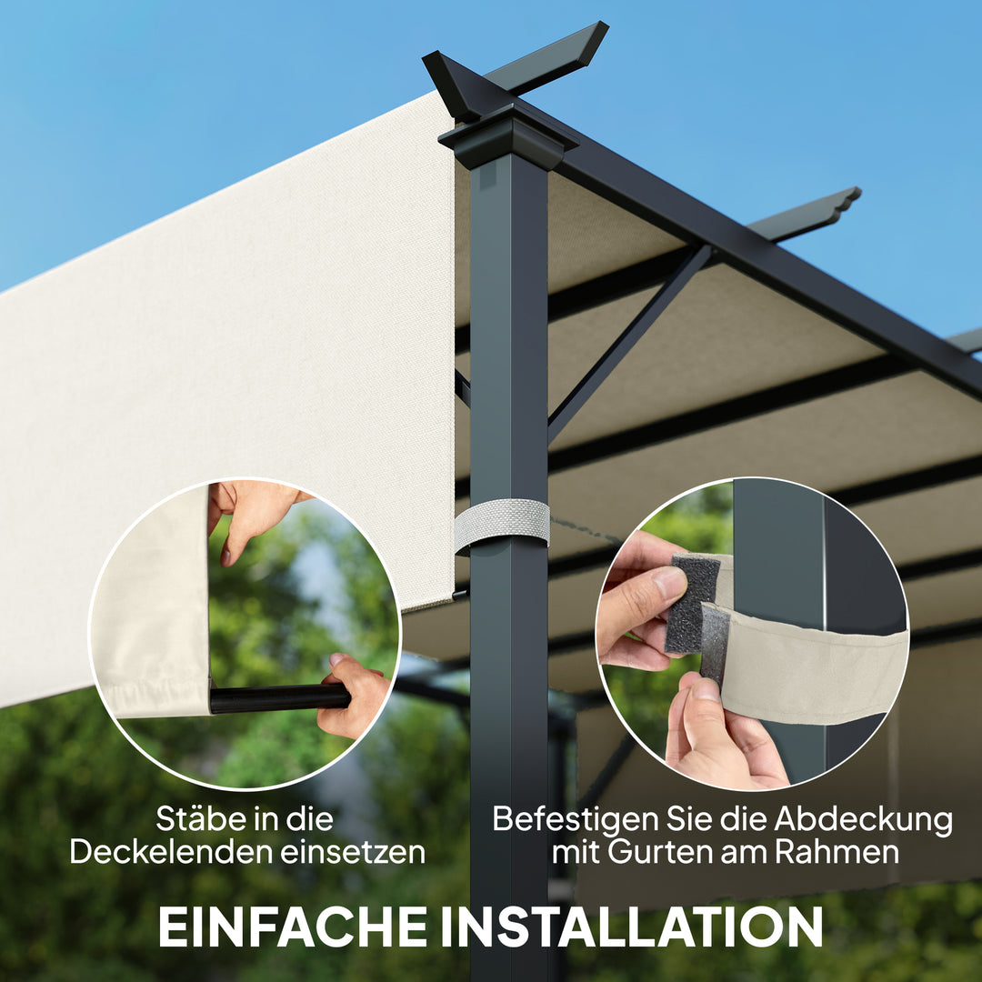 Udskiftningstag til pergola med UV-beskyttelse, solskærm til terrassetag til 3 x 3 m pavillon, cremehvid