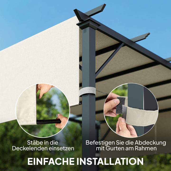 Udskiftningstag til pergola med UV-beskyttelse, solskærm til terrassetag til 3 x 3 m pavillon, cremehvid