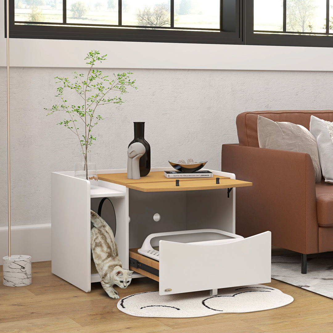 Kattebakke, udtrækkelig, skabsdesign, kattebakke, 78x50x51cm, eg/hvid