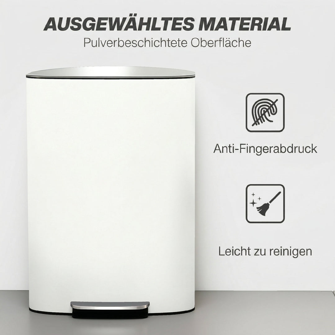 Køkkenaffaldsspand, 50 liter, pedalspand med åben funktion, soft-close låg, pedal, cremehvid