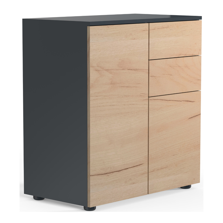 Kommode, 77 x 70 x 39 cm, naturfarvet, sider i antracit grå