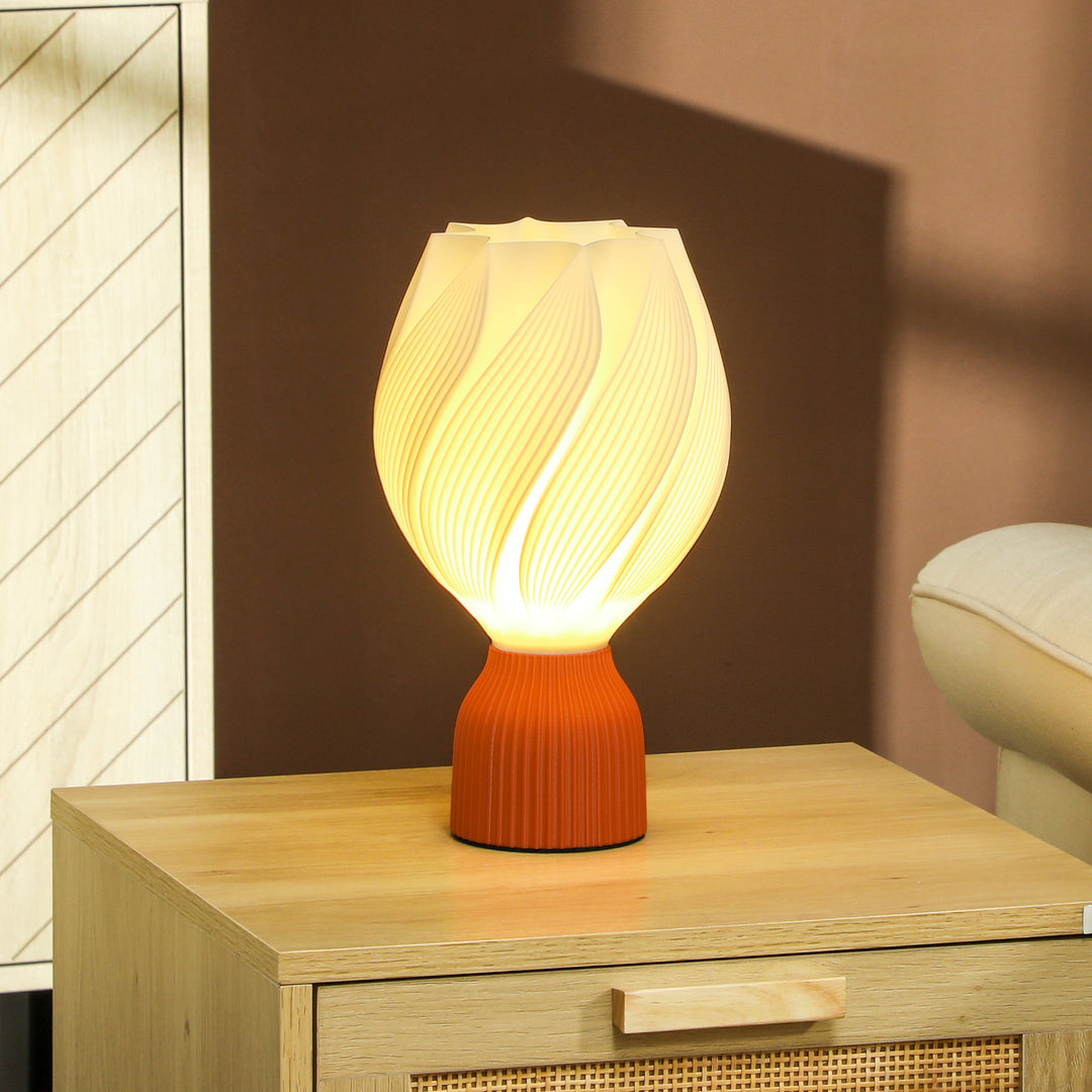 3D-printet lampe med kronbladsformer, plastik, energieffektiv, hvid