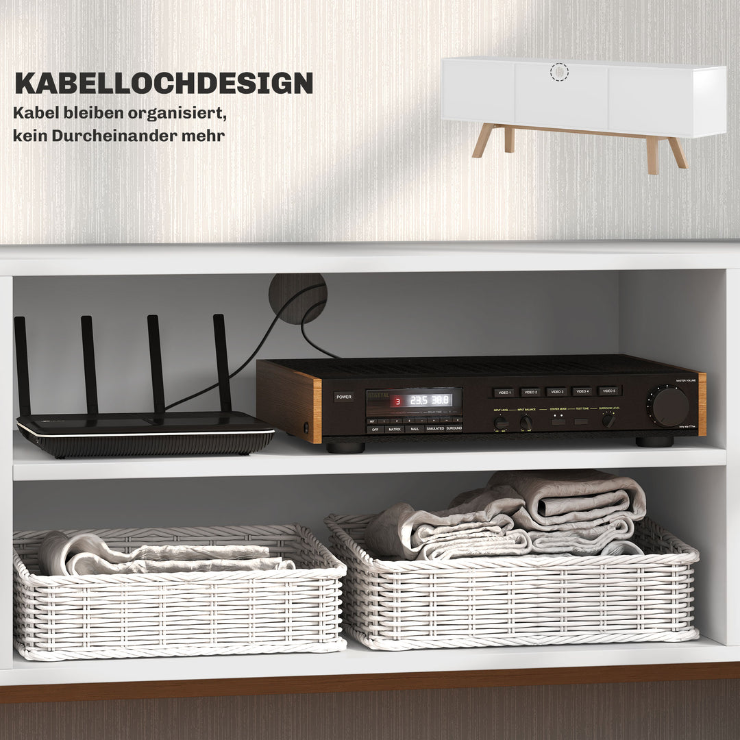 Tv-skab med skuffer og åbne hylder, mdf, 150 x 39 x 50 cm, hvid