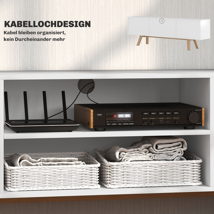 Tv-skab med skuffer og åbne hylder, mdf, 150 x 39 x 50 cm, hvid