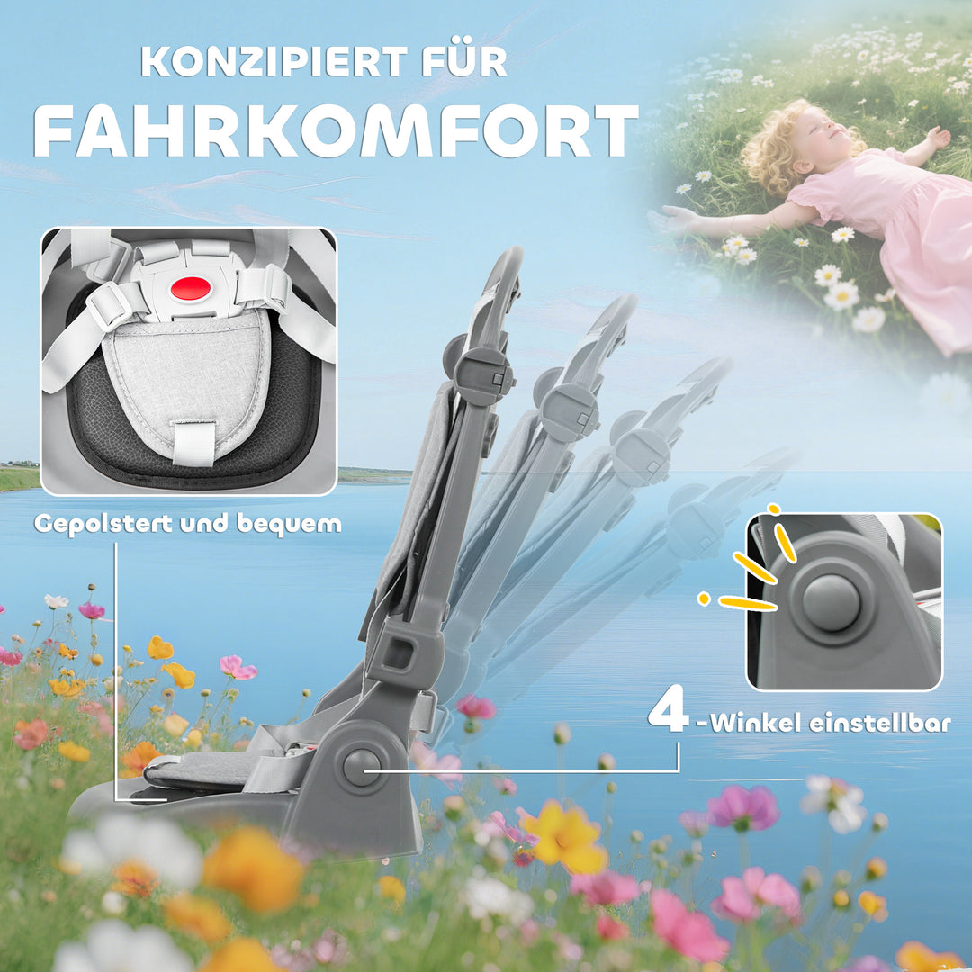 Børnetrecykel, 6-i-1 klapvogn til småbørn, med skubbehåndtag, justerbart sæde, foldbart design, sikkerhedsnet, grå
