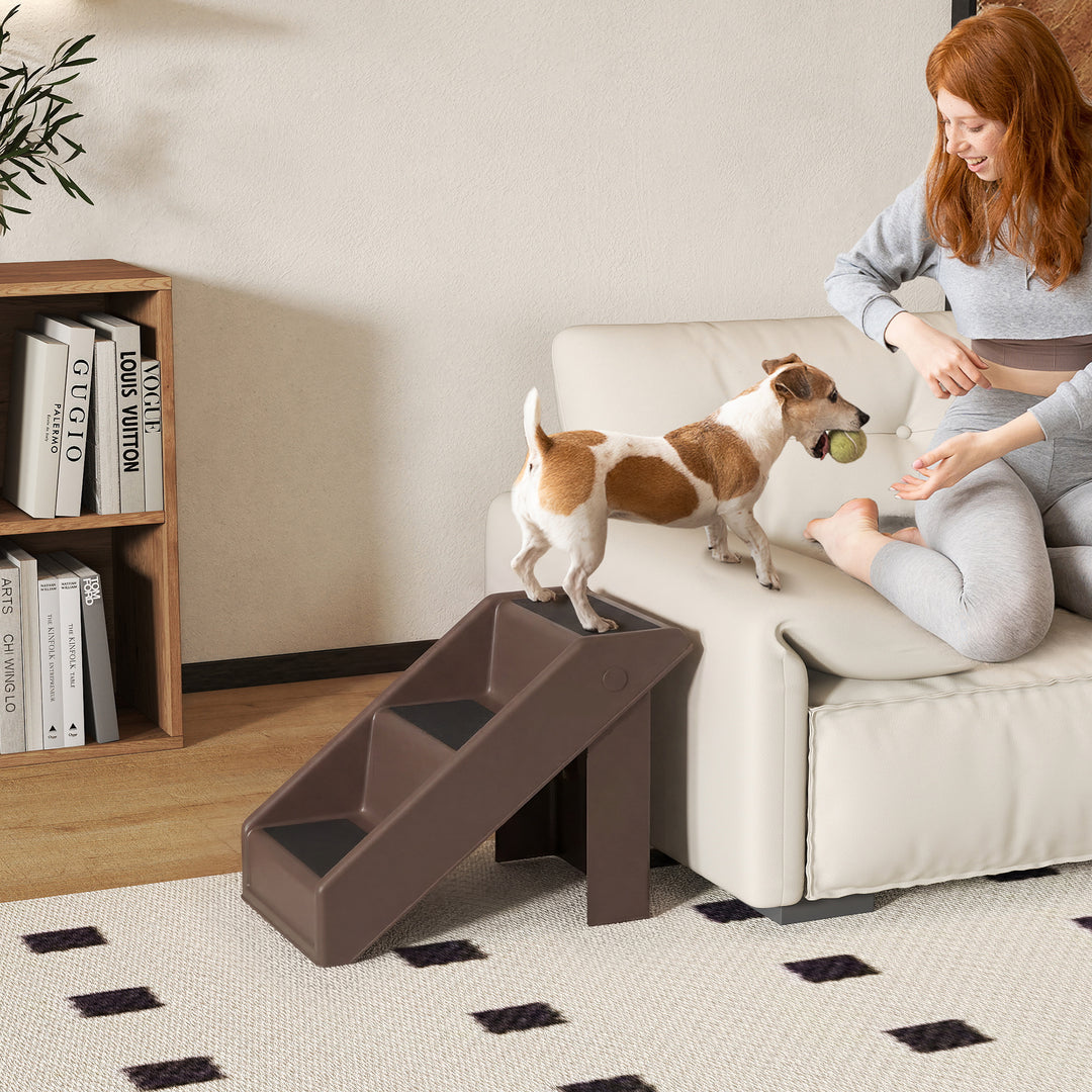 Hundetrappe, 3 trin, 36,5 cm høj, foldbar kæledyrstrappe til små hunde, til seng, sofa, divan, bil, brun