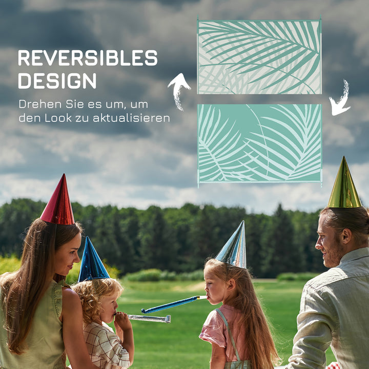 Udendørstæppe, terrassetæppe, vejrbestandigt, moderne design, 365 cm x 274 cm x 0,3 cm, grøn + creme