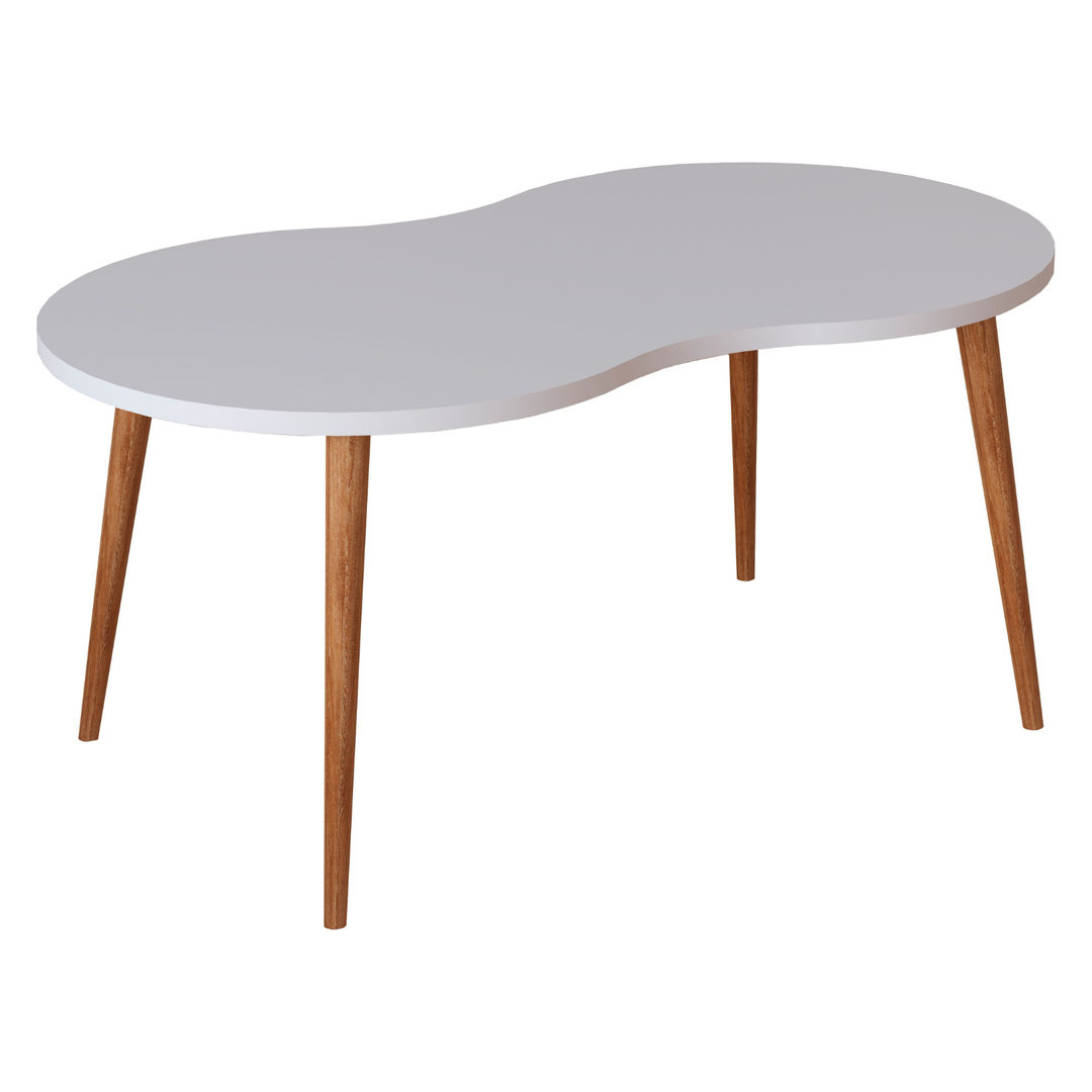 Sofabord i harmonisk form, skandi-japandi-look, 42 x 90 x 41 cm, hvid