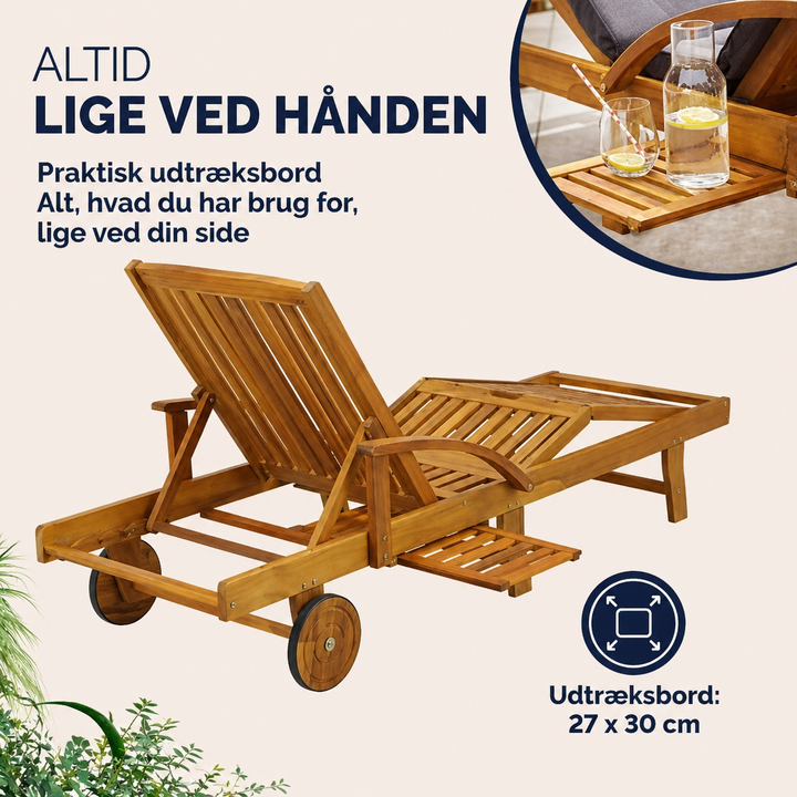 Smuk liggestol / solseng i akacietræ, naturfarvet - EOL
