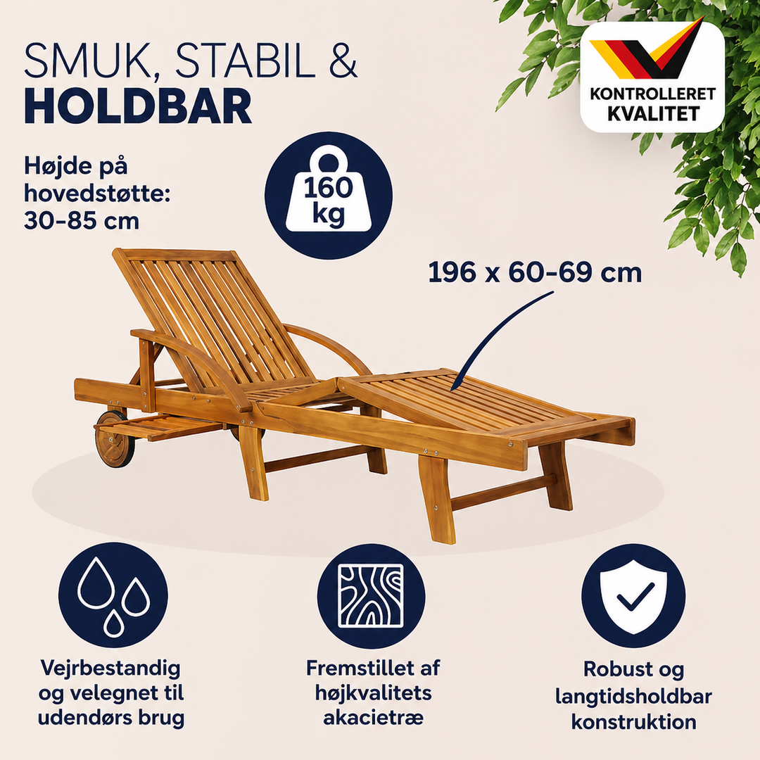 Smuk liggestol / solseng i akacietræ, naturfarvet - EOL