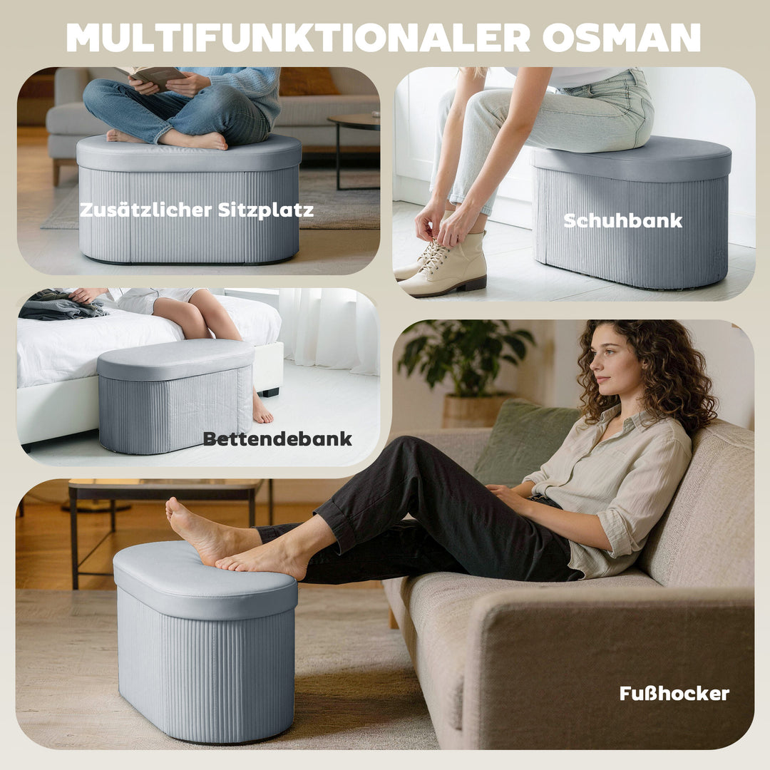 Sammenklappelig opbevaringsbænk med fløjlslook, egnet til stue, 76 x 38 x 35 cm, mørkegrå