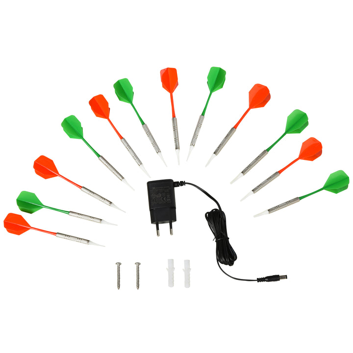 Elektronisk dartskive dartskive med stemmemeddelelser engelsk stemme led-displays 12 dart 27 spil 216 variationer dartmaskine med døre dartskivesæt til op til 8 spillere